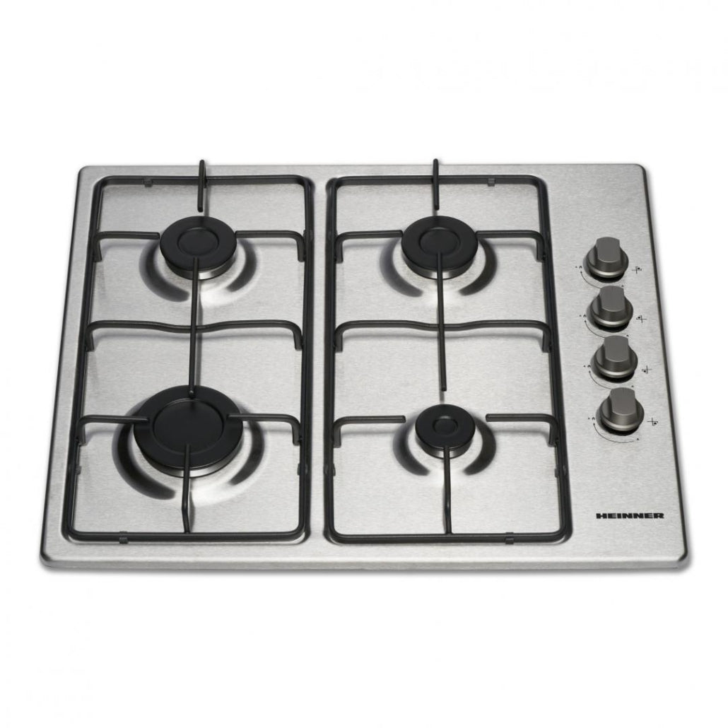 Heinner Inbouw Gaskookplaat – 4 Gasbranders – Elektrische Ontsteking – Vlambeveiliging – Geschikt voor Aardgas/LPG – 58 cm – Roestvrijstaal