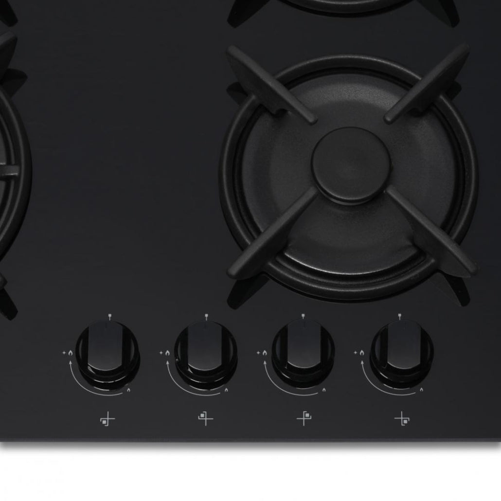 Heinner Inbouw Gaskookplaat – 4 Gasbranders – Elektronische Ontsteking – Vlambeveiliging – Geschikt voor Aardgas/LPG – 59 cm – Zwart Glas