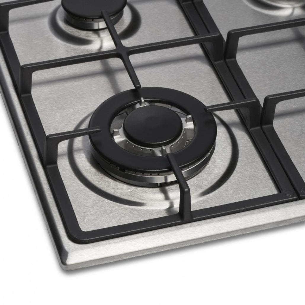 Heinner Inbouw Gaskookplaat – 4 Gasbranders – Elektronische Ontsteking – Vlambeveiliging – Geschikt voor Aardgas/LPG – 58 cm – Roestvrijstaal
