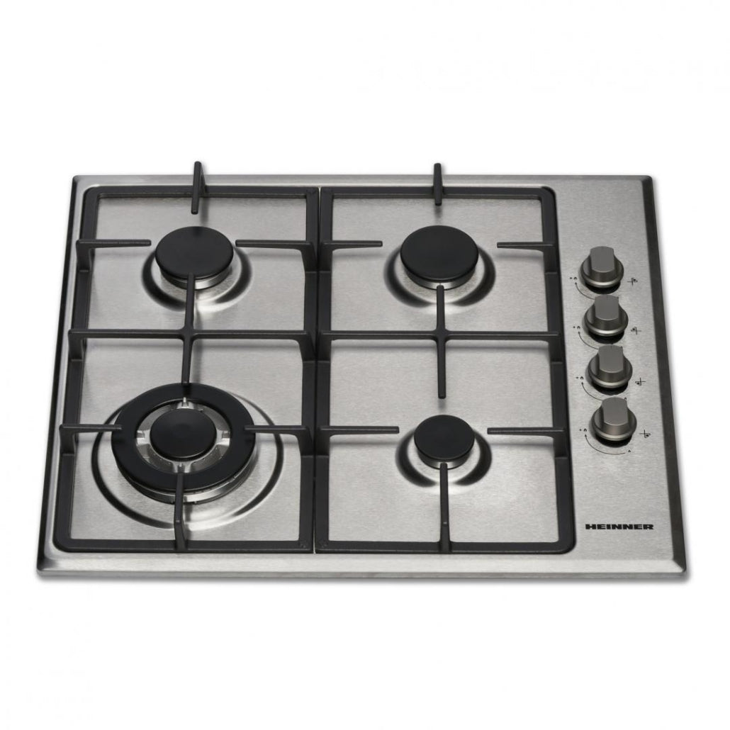 Heinner Inbouw Gaskookplaat – 4 Gasbranders – Elektronische Ontsteking – Vlambeveiliging – Geschikt voor Aardgas/LPG – 58 cm – Roestvrijstaal
