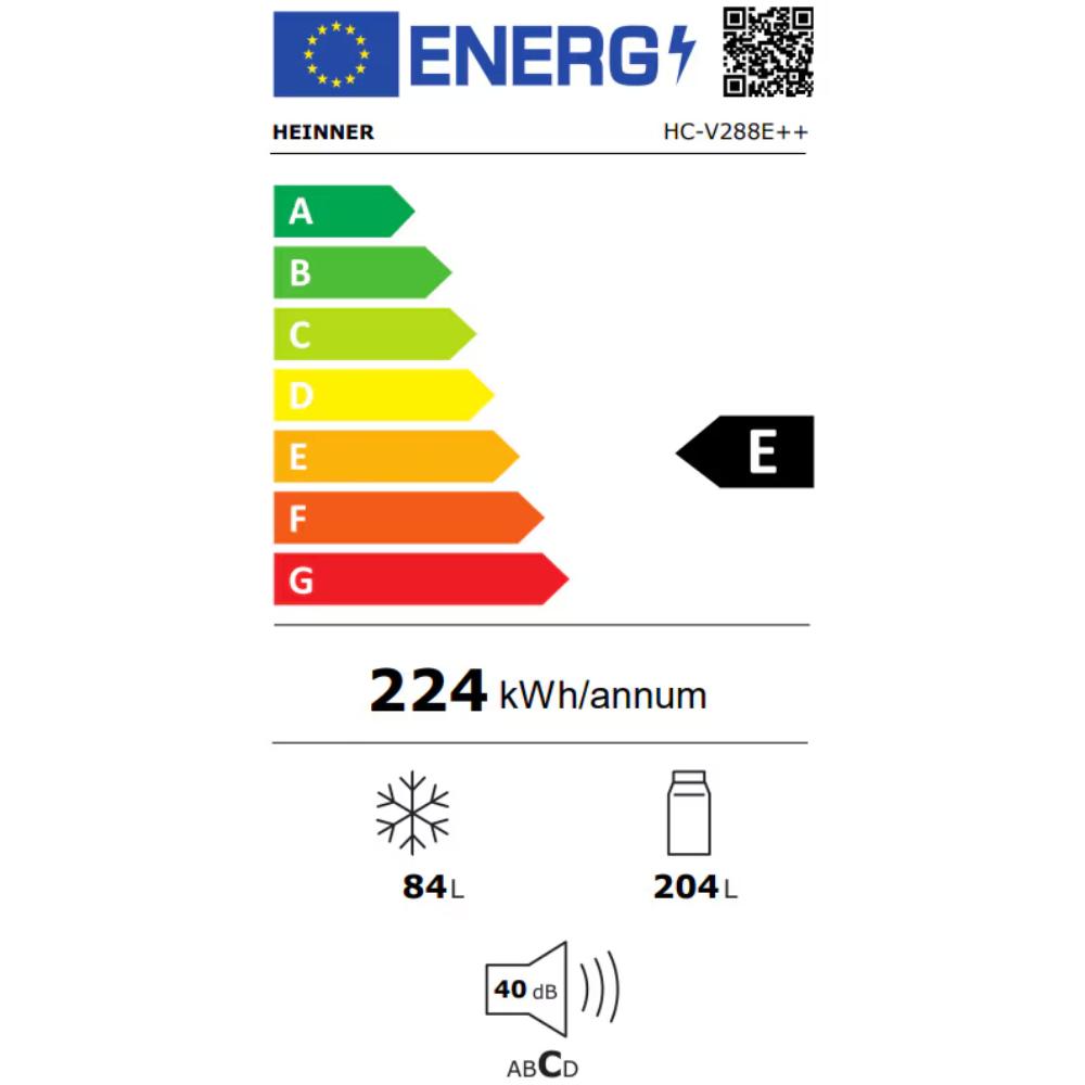 Heinner HC-V288E++ Combikoelkast | Less Frost-systeem, Supervriesfunctie 3,9 kg/24 u, Omkeerbare deuren – 5 Jaar Garantie
