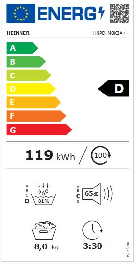 Heinner Warmtepompdroger - 14 Programma's - Antikreukfunctie - LED display - Trommelverlichting