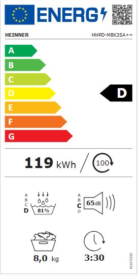 Heinner Warmtepompdroger - 14 Programma's - Antikreukfunctie - LED display - Trommelverlichting