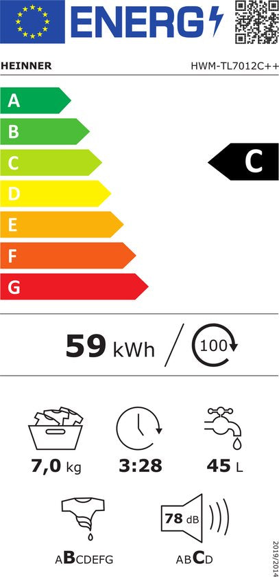 Heinner Bovenlader Wasmachine – 15 Wasprogramma's – 78 dB – LED-display – 1200 RPM – Energieklasse C – Kinderslot – Wit