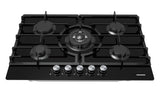 Heinner Inbouw Gaskookplaat – 5 Gasbranders inclusief Wokbrander – Elektrische Ontsteking – Vlambeveiliging – Aardgas/LPG – 75 cm – Zwart Glas