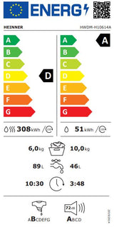 Heinner Was-droogcombinatie met LED-display - 1400 rpm - 15 Programma's - Wit