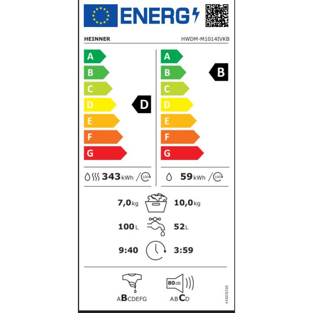 Heinner Was-droogcombinatie met Digitaal Touch Display - 1400 rpm - 14 Programma's - Wit